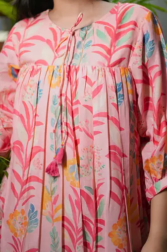 Pink cotton floral printed dress
