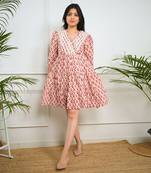 Red cotton floral printed dress
