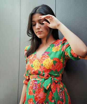 Green cotton floral printed dress 2