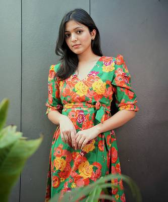 Green cotton floral printed dress 4