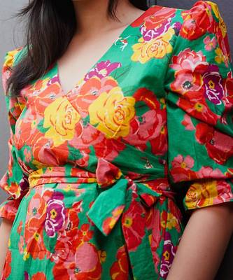 Green cotton floral printed dress 5