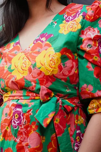 Green cotton floral printed dress