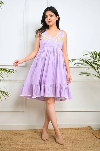 Lilac cotton floral printed dress