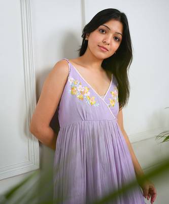 Lilac cotton floral printed dress 5