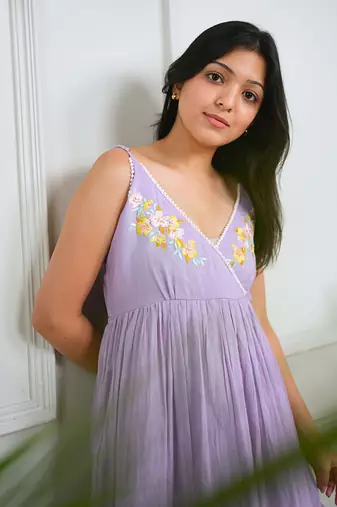 Lilac cotton floral printed dress