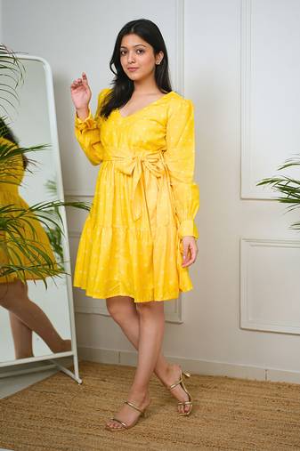 Yellow cotton printed sunflower dress