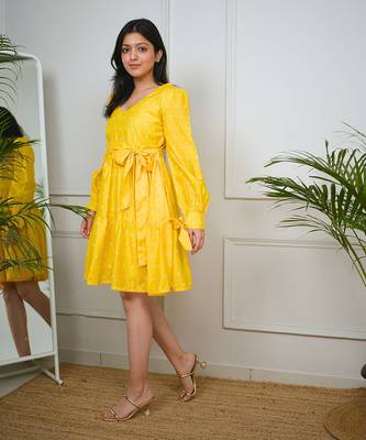 Yellow cotton printed sunflower dress 2