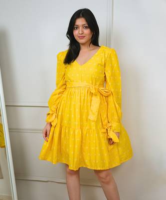 Yellow cotton printed sunflower dress 3