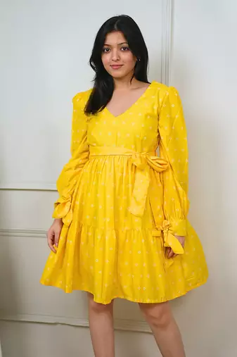 Yellow cotton printed sunflower dress