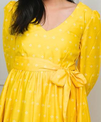 Yellow cotton printed sunflower dress 4