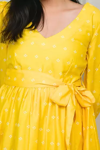 Yellow cotton printed sunflower dress