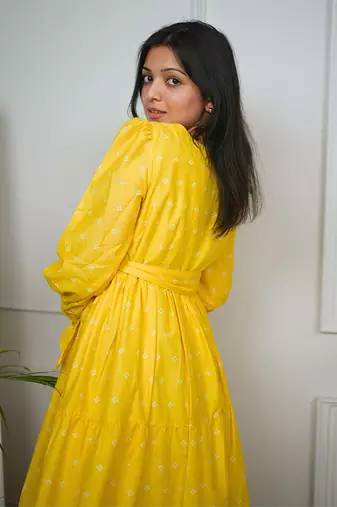 Yellow cotton printed sunflower dress