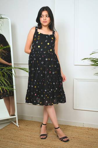 Black cotton bandhani dress