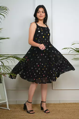 Black cotton bandhani dress