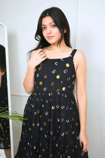 Black cotton bandhani dress