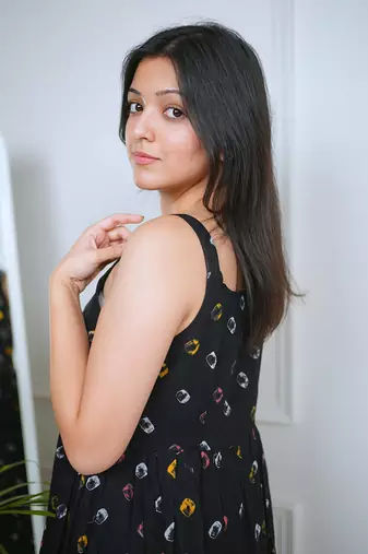 Black cotton bandhani dress