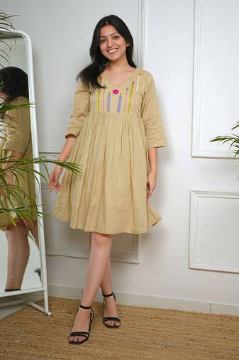 Beige mulmul dress
