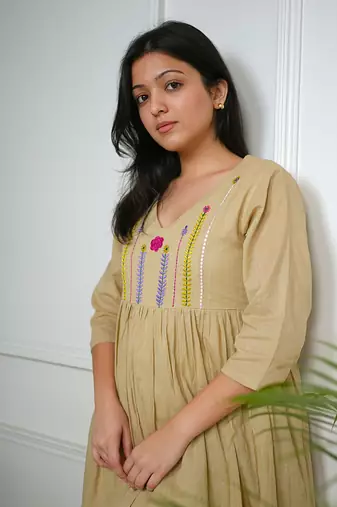 Beige mulmul dress