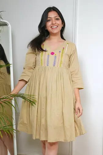 Beige mulmul dress