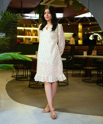 White cotton printed little heart dress 1