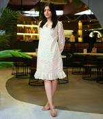 White cotton printed little heart dress