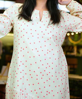 White cotton printed little heart dress 3