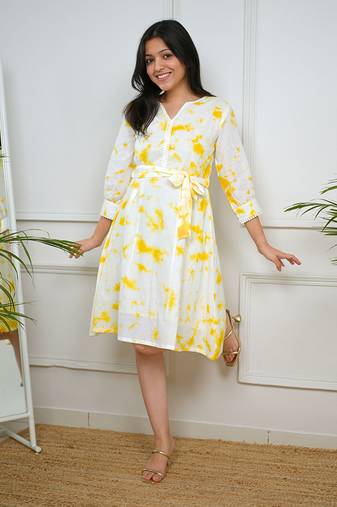 Yellow cotton printed  dress