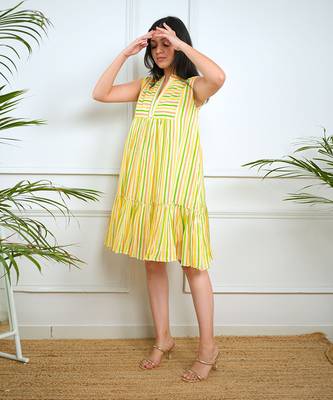 Yellow cotton stripes dress 4
