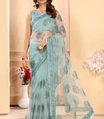 Patlani Style Beautiful Sequence Embroidered Bollywood Lace Saree With Unstitched Blouse.