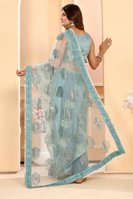 Patlani Style Beautiful Sequence Embroidered Bollywood Lace Saree With Unstitched Blouse. 2