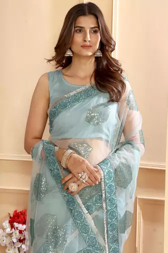 Patlani Style Beautiful Sequence Embroidered Bollywood Lace Saree With Unstitched Blouse.