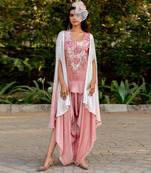 Pink crepe embroidered kurta dhoti pant set