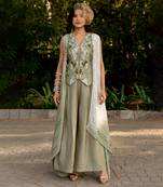 Green raw silk embroidered pant set