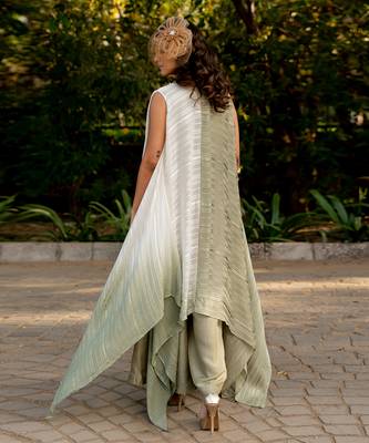 Green raw silk embroidered pant set 4