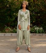 Green crepe embroidered kurta set