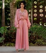 Pink lurex embroidered sharara set