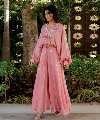 Pink lurex embroidered sharara set 2