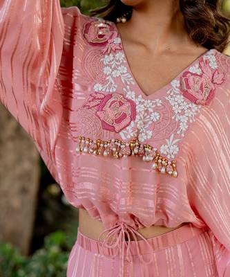 Pink lurex embroidered sharara set 3