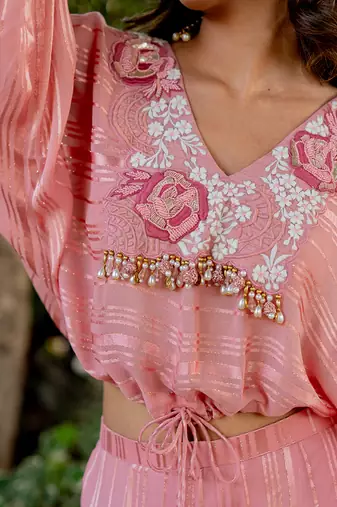 Pink lurex embroidered sharara set