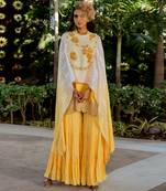 Yellow raw silk embroidered gharara set