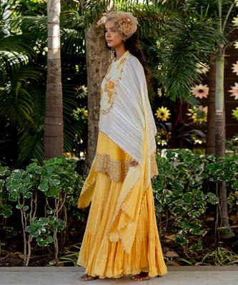 Yellow raw silk embroidered gharara set 2