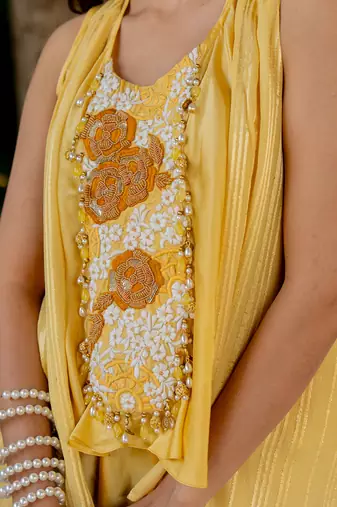 Yellow lurex embroidered dhoti pant set