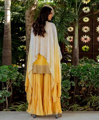 Yellow raw silk embroidered gharara set 5