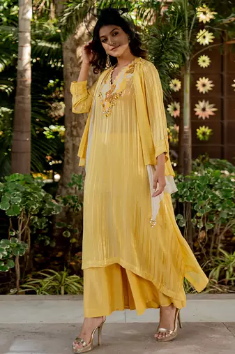 Yellow lurex embroidered kurta set