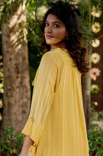 Yellow lurex embroidered kurta set