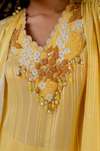 Yellow lurex embroidered kurta set