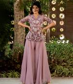 Purple net embroidered sharara set
