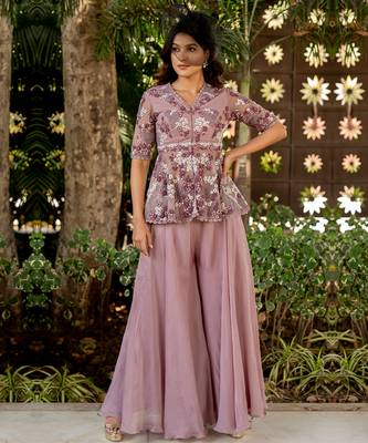 Purple net embroidered sharara set 2