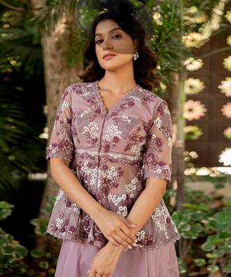 Purple net embroidered sharara set 3