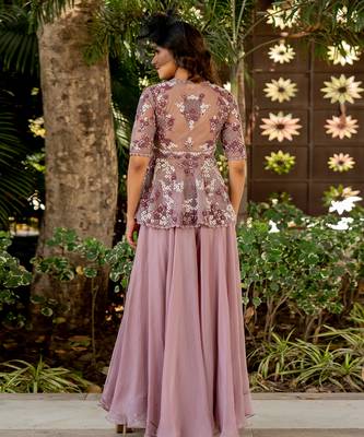 Purple net embroidered sharara set 5